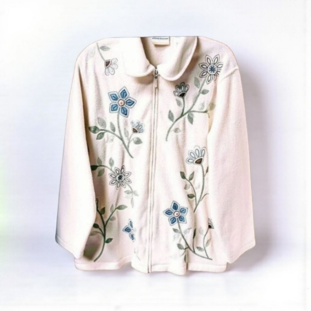 ALFRED DUNNER Women's New  Plus Size cream fuzzy warm floral Jacket 1X